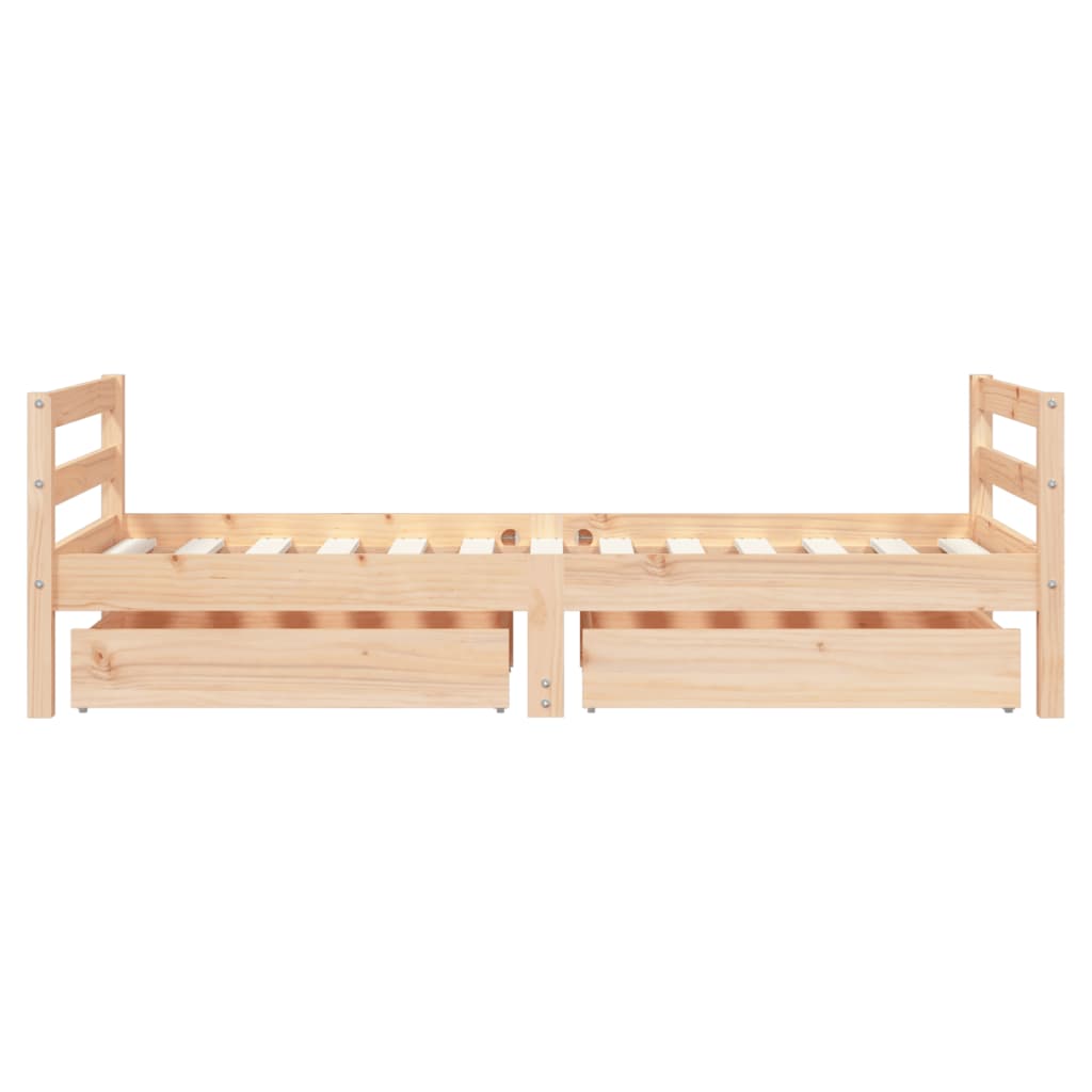 Kids Solid Wood Pine Bed Frame with Drawers