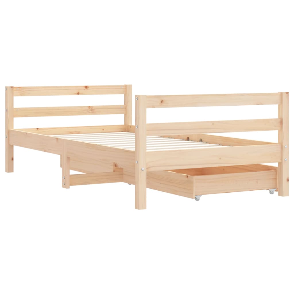 Kids Solid Wood Pine Bed Frame with Drawers