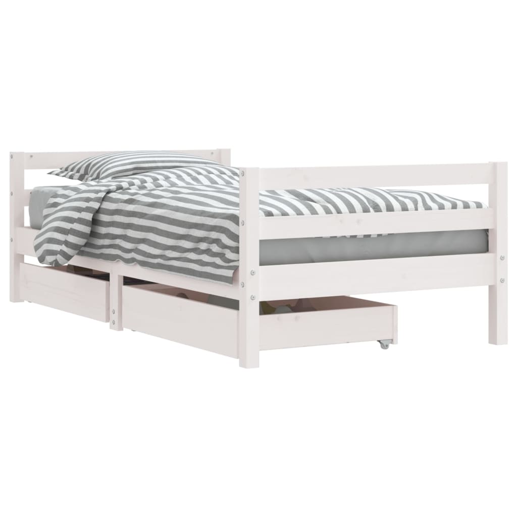 Kids Solid Wood Pine Bed Frame with Drawers