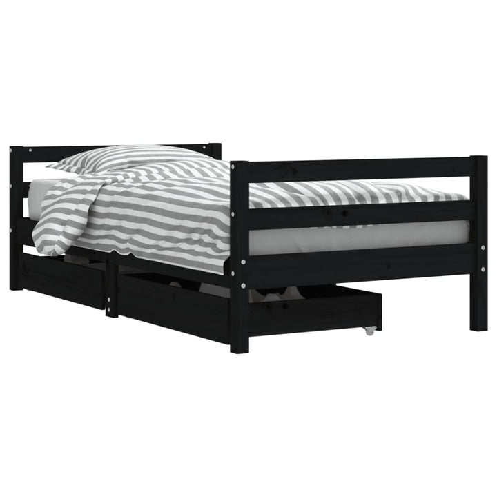 Kids Solid Wood Pine Bed Frame with Drawers
