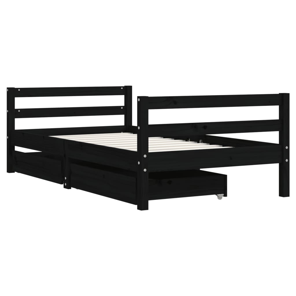 Kids Solid Wood Pine Bed Frame with Drawers