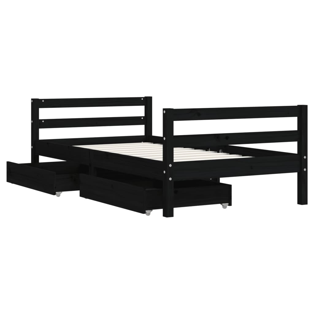 Kids Solid Wood Pine Bed Frame with Drawers
