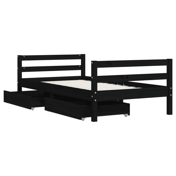 Kids Solid Wood Pine Bed Frame with Drawers