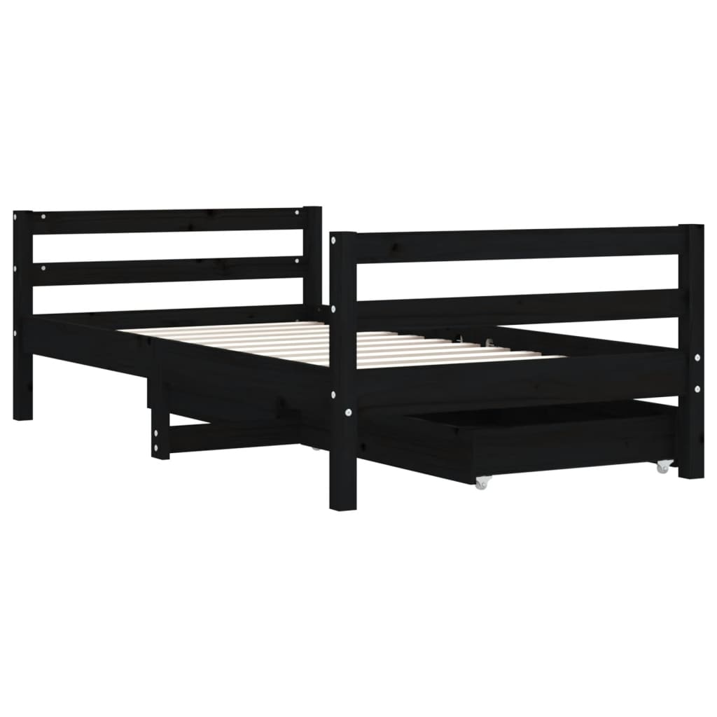 Kids Solid Wood Pine Bed Frame with Drawers