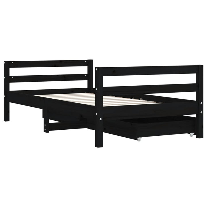 Kids Solid Wood Pine Bed Frame with Drawers