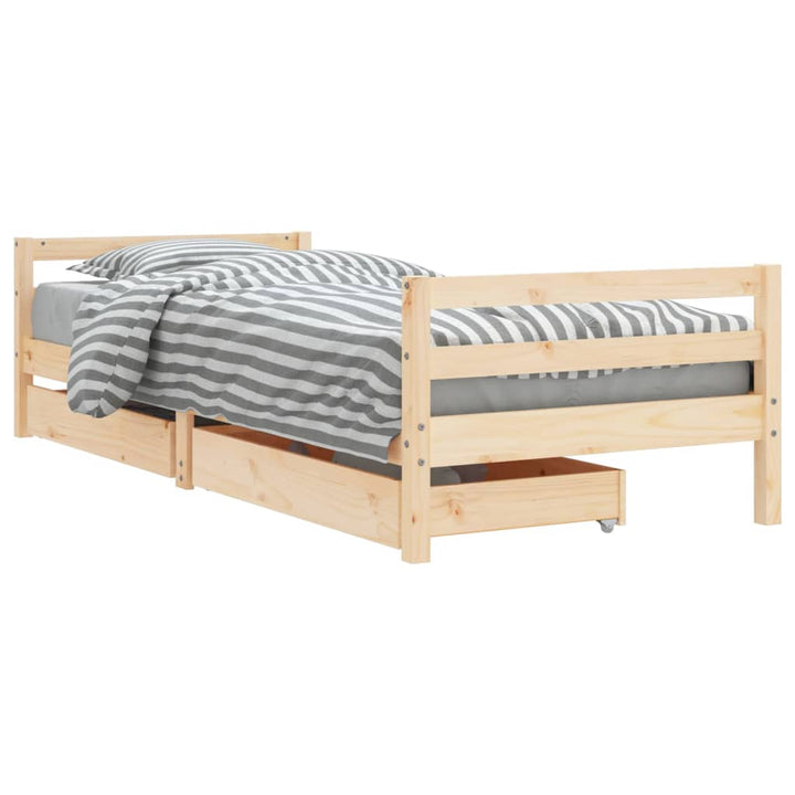 Kids Solid Wood Pine Bed Frame with Drawers