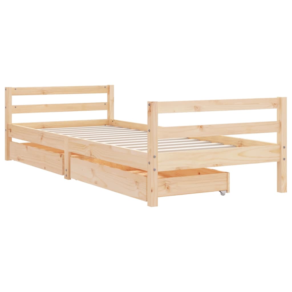 Kids Solid Wood Pine Bed Frame with Drawers