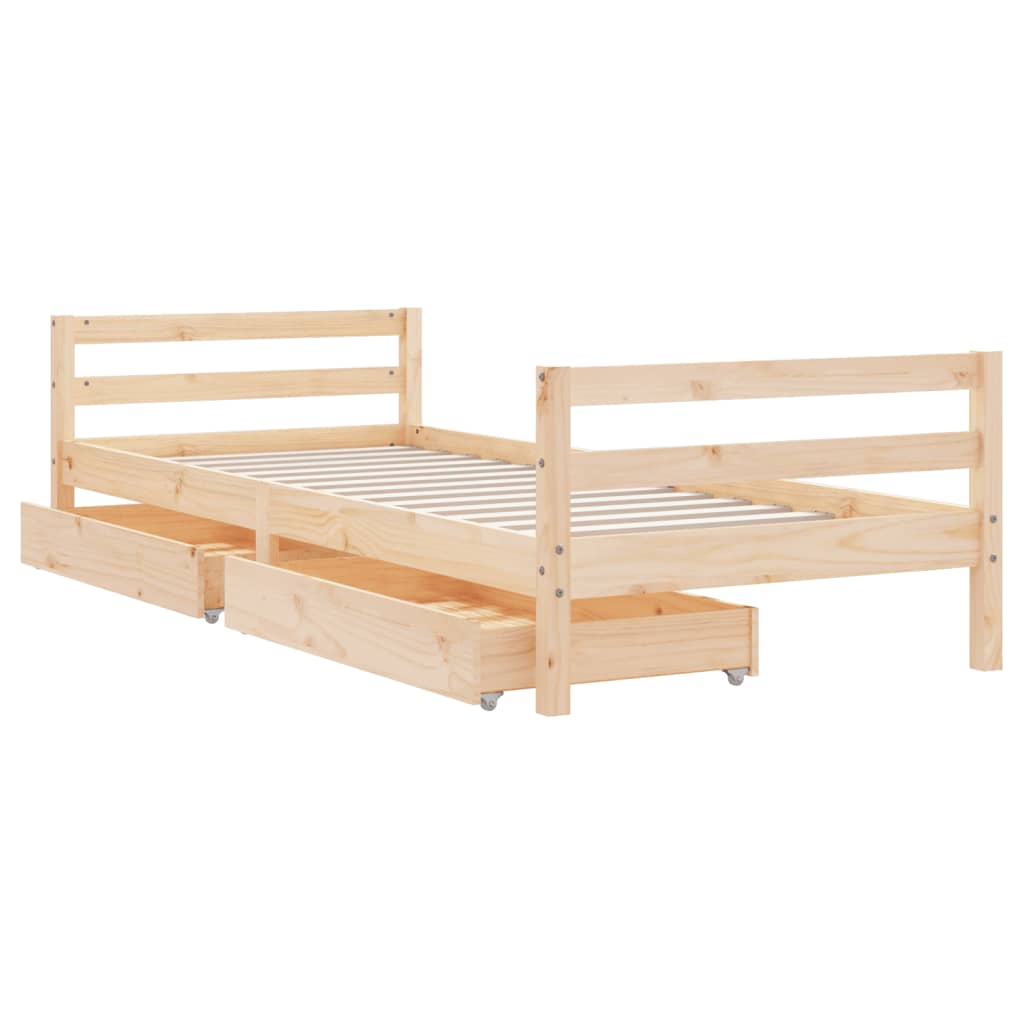 Kids Solid Wood Pine Bed Frame with Drawers