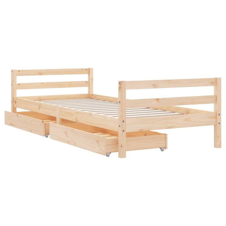 Kids Solid Wood Pine Bed Frame with Drawers