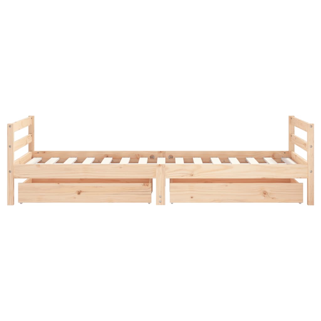 Kids Solid Wood Pine Bed Frame with Drawers