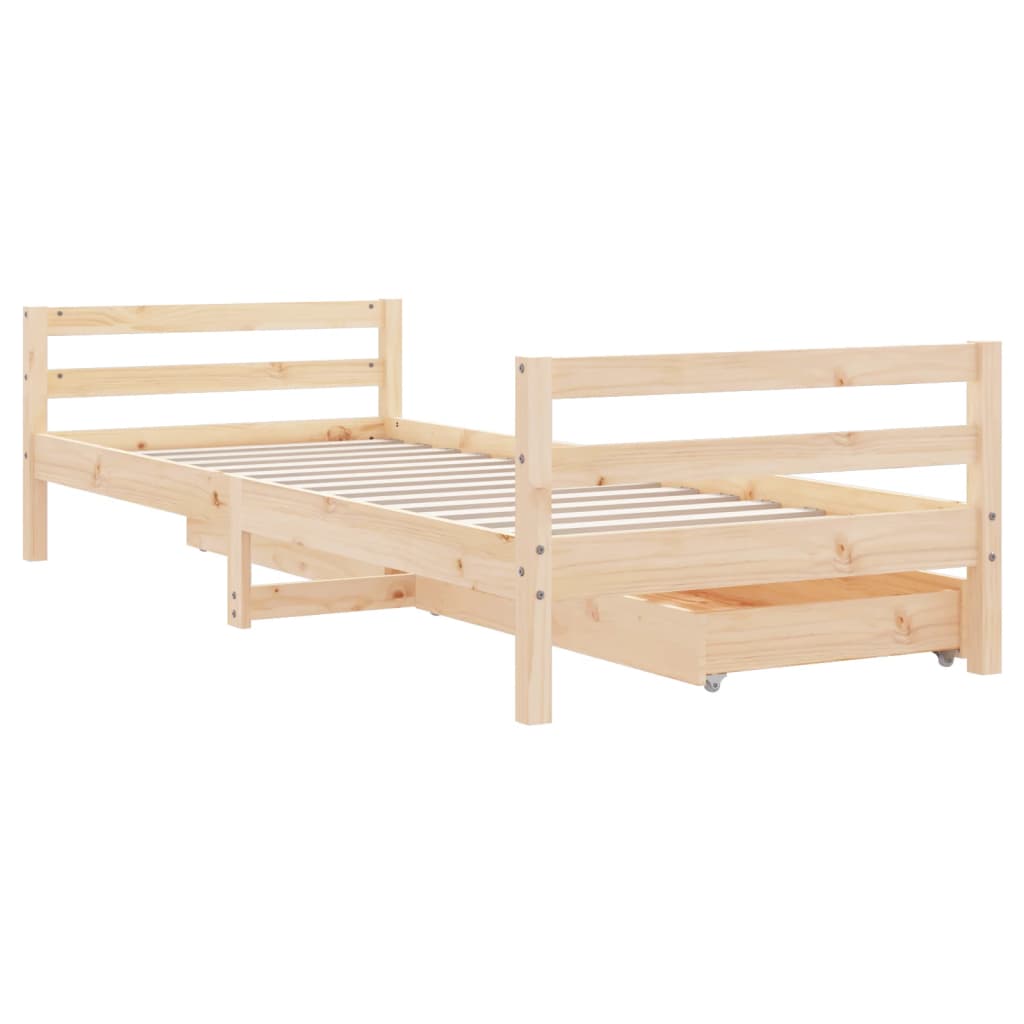 Kids Solid Wood Pine Bed Frame with Drawers