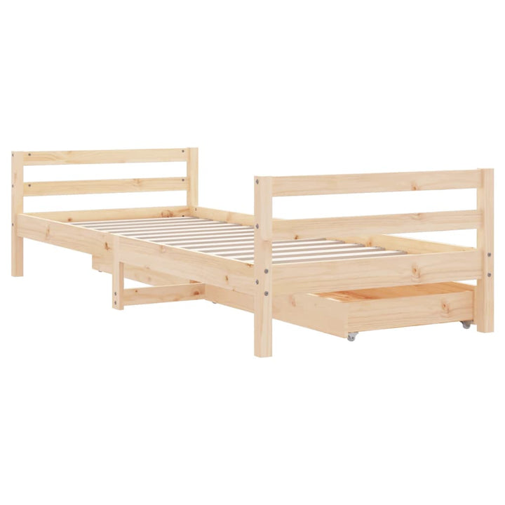 Kids Solid Wood Pine Bed Frame with Drawers