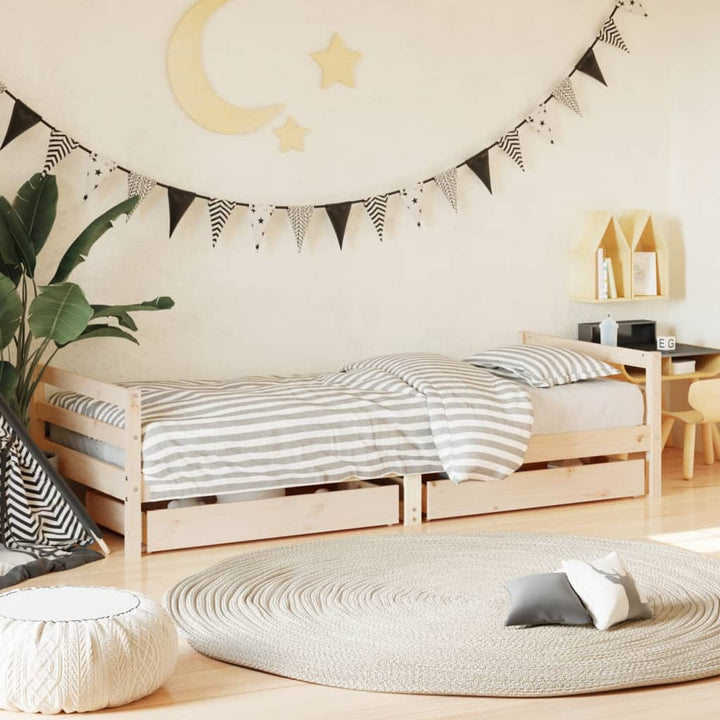 Kids Solid Wood Pine Bed Frame with Drawers