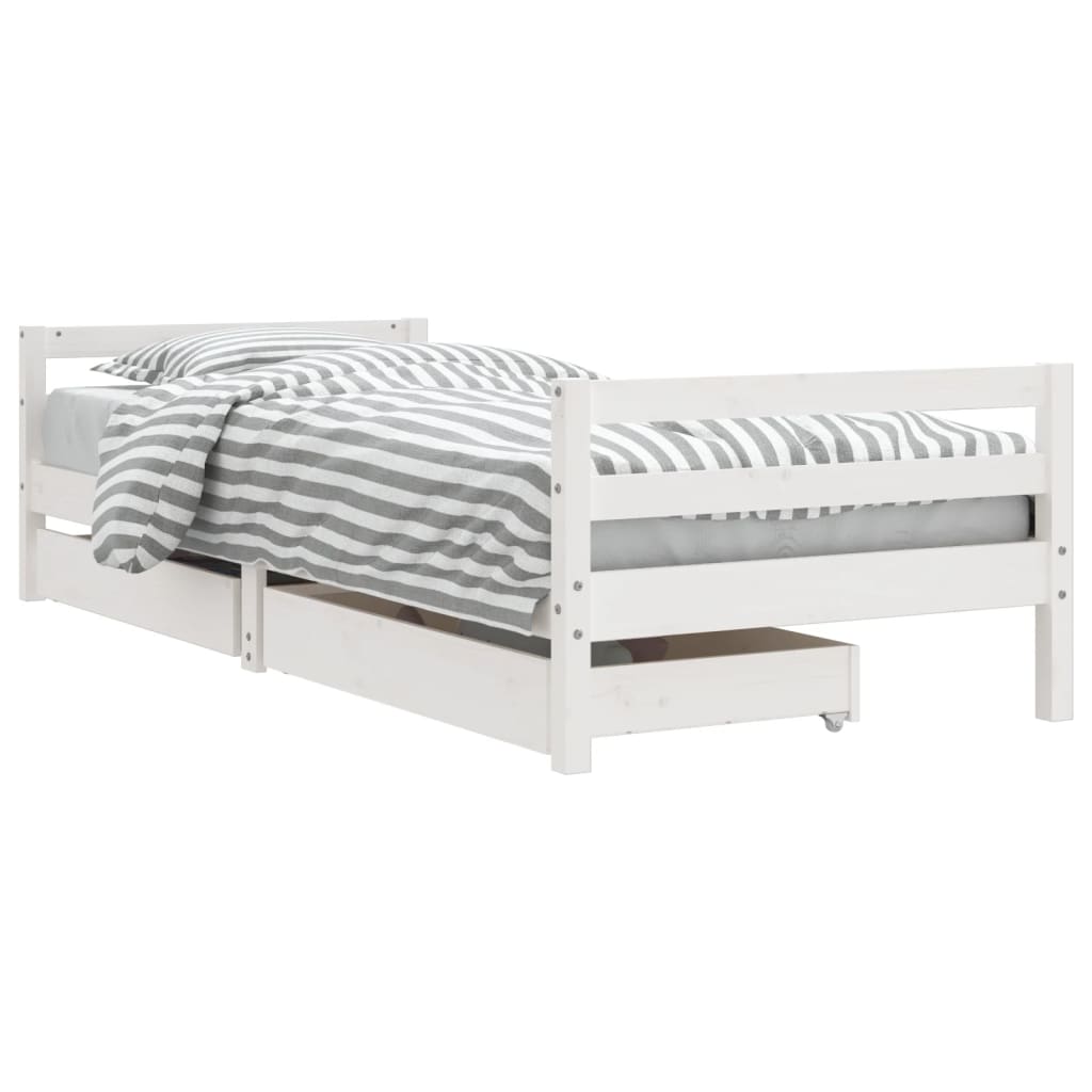 Kids Solid Wood Pine Bed Frame with Drawers