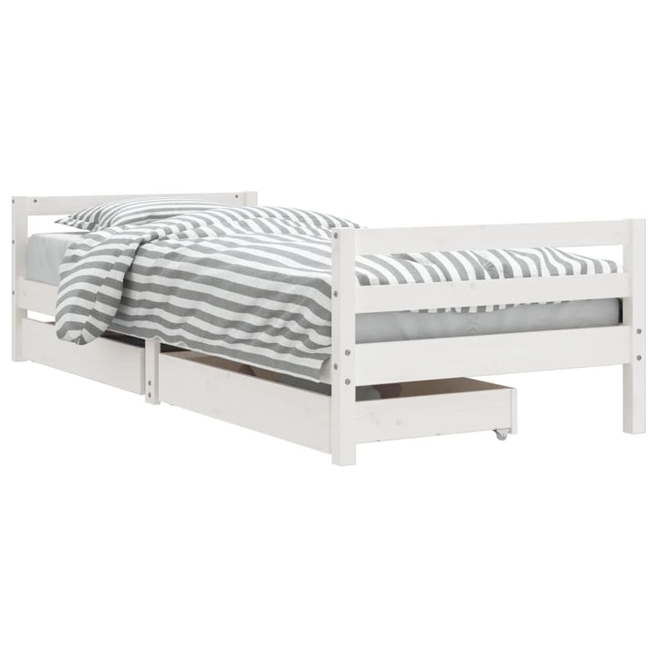Kids Solid Wood Pine Bed Frame with Drawers