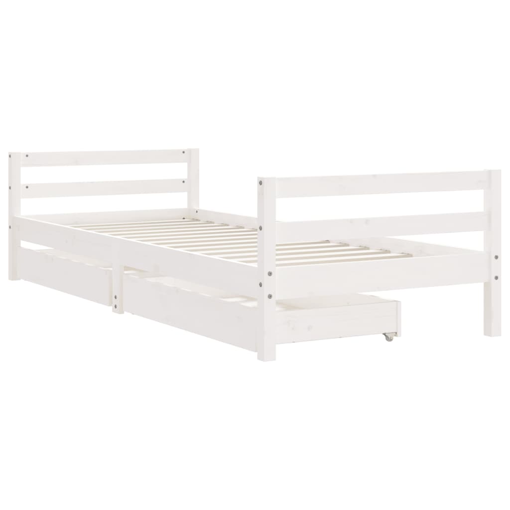 Kids Solid Wood Pine Bed Frame with Drawers