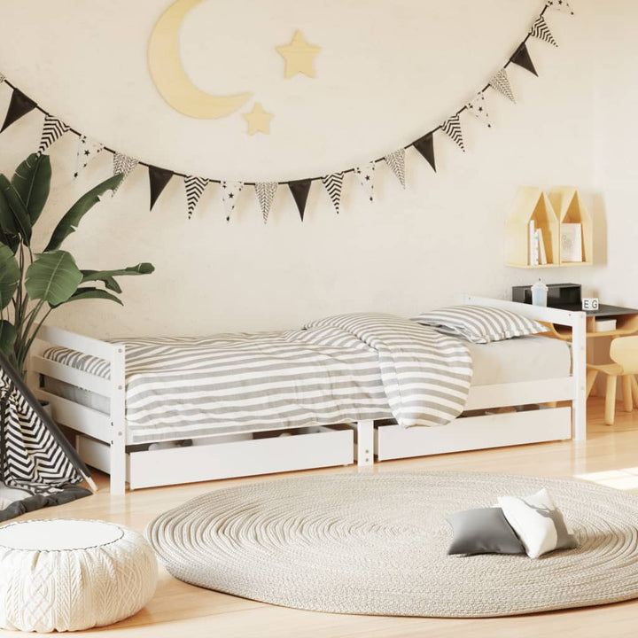 Kids Solid Wood Pine Bed Frame with Drawers