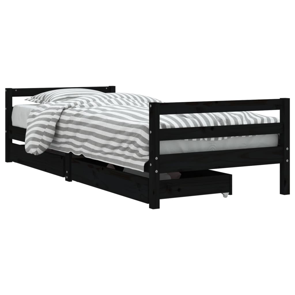 Kids Solid Wood Pine Bed Frame with Drawers