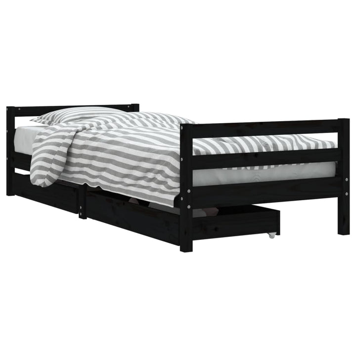 Kids Solid Wood Pine Bed Frame with Drawers