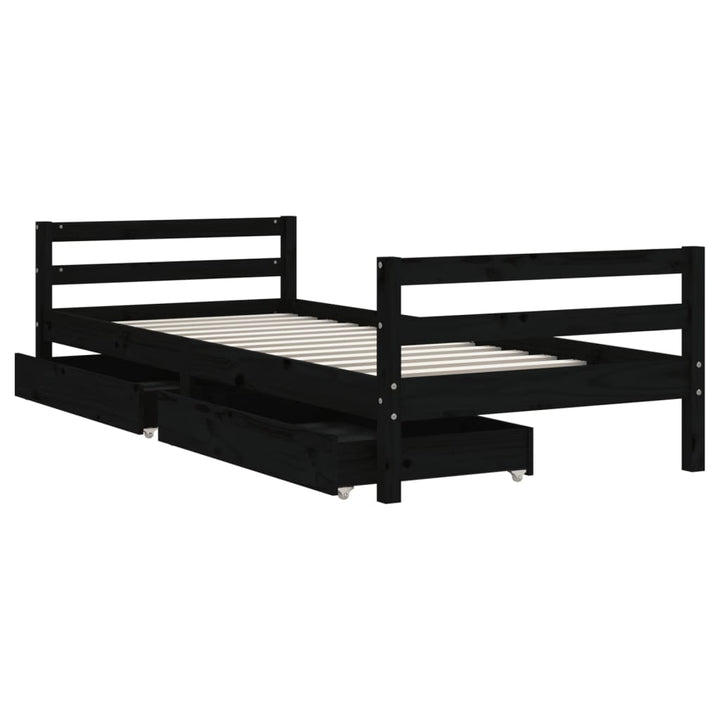 Kids Solid Wood Pine Bed Frame with Drawers