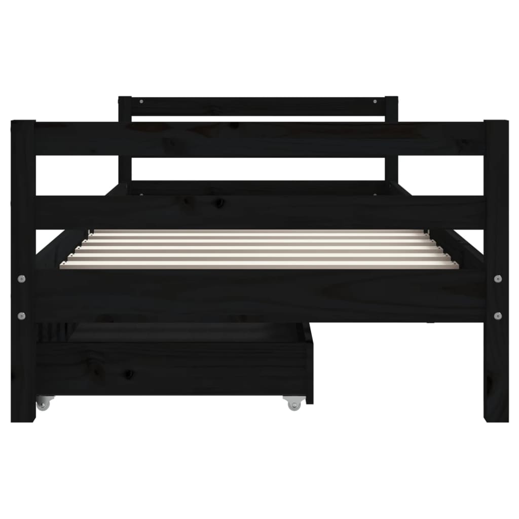 Kids Solid Wood Pine Bed Frame with Drawers
