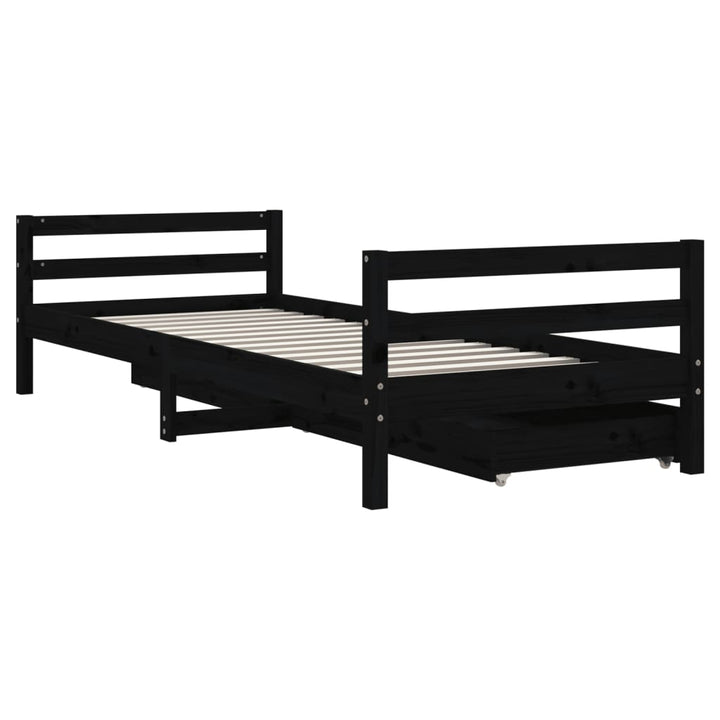 Kids Solid Wood Pine Bed Frame with Drawers