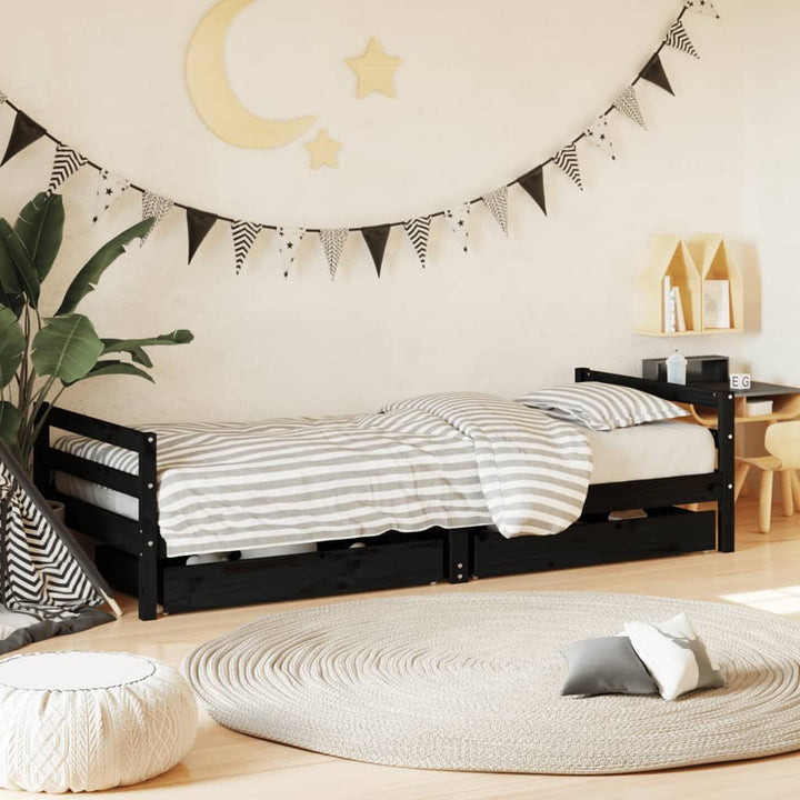 Kids Solid Wood Pine Bed Frame with Drawers