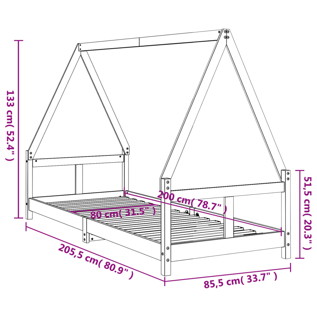 Kids Solid Wood Pine Bed Frame