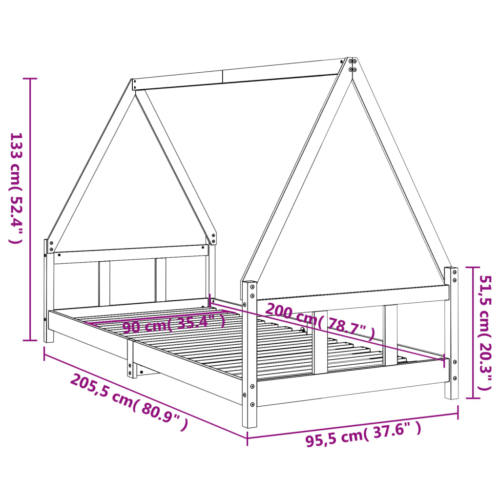 Kids Solid Wood Pine Bed Frame