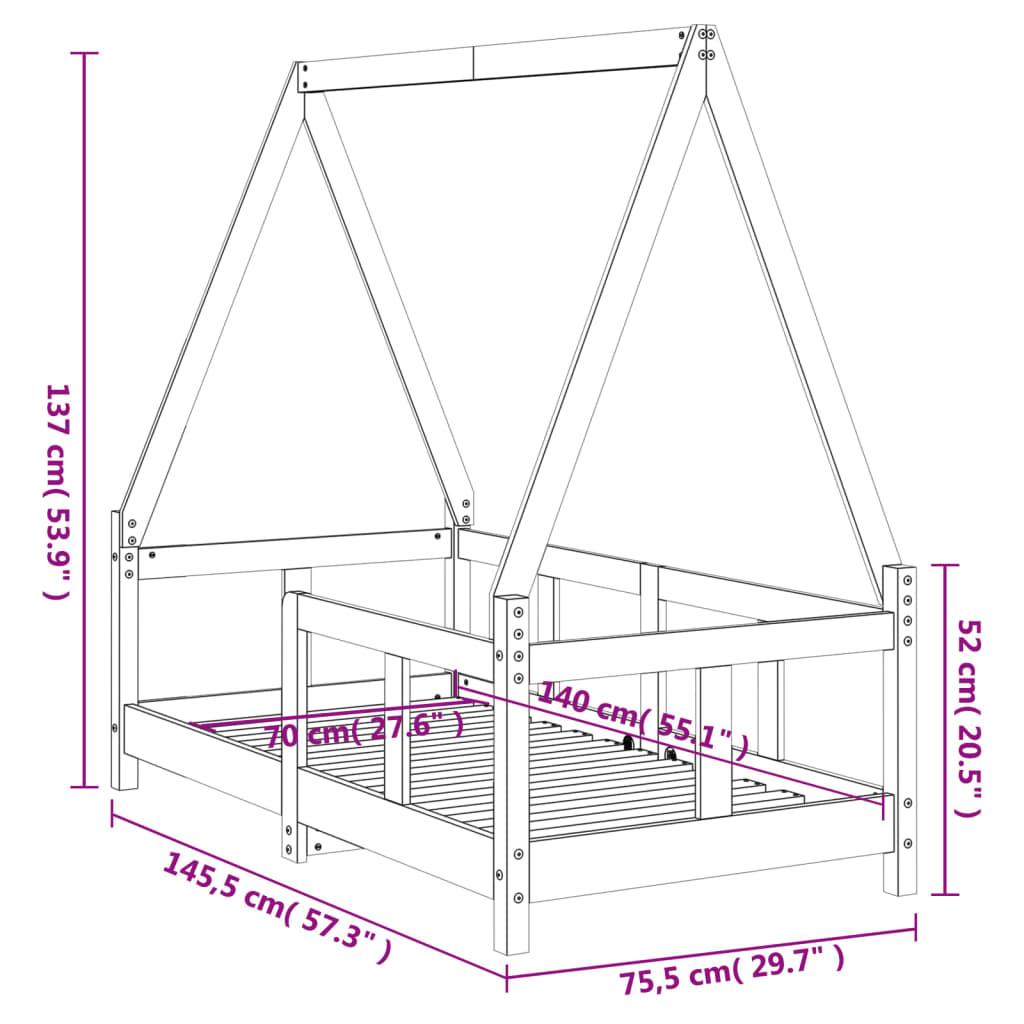 Kids Solid Wood Pine Bed Frame