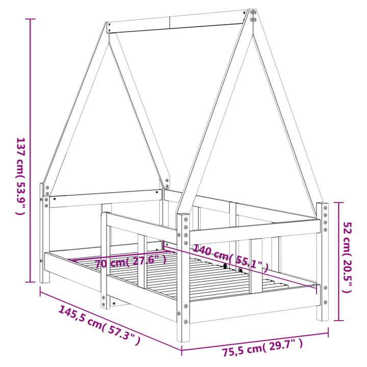 Kids Solid Wood Pine Bed Frame