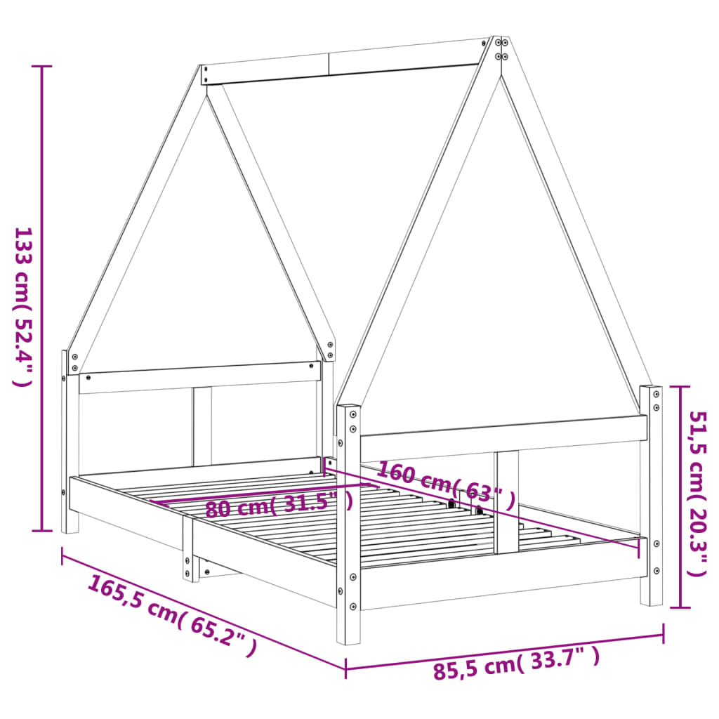 Kids Solid Wood Pine Bed Frame