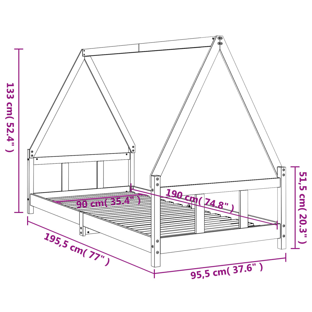 Kids Solid Wood Pine Bed Frame