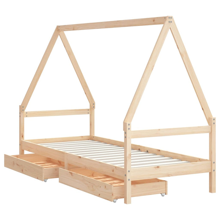 Kids Solid Wood Pine Bed Frame with Drawers