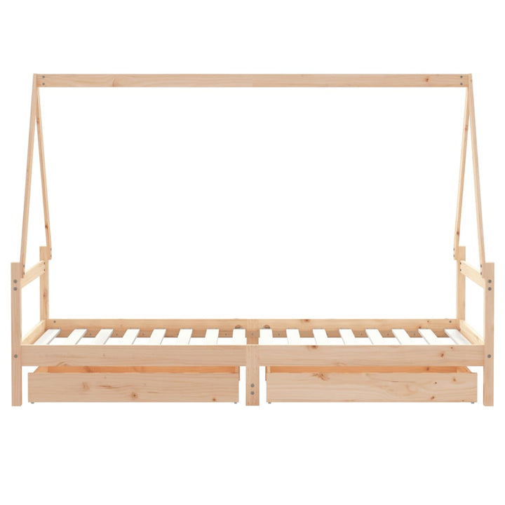 Kids Solid Wood Pine Bed Frame with Drawers