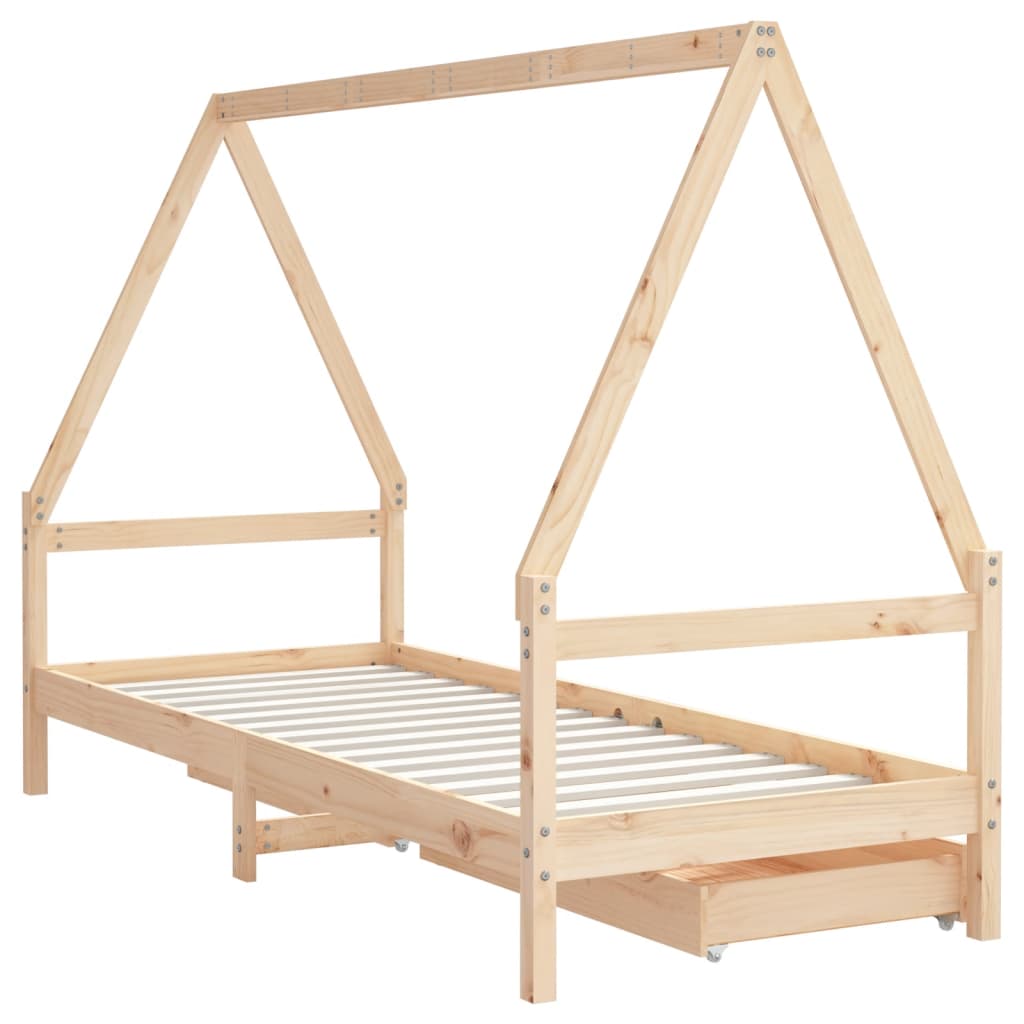 Kids Solid Wood Pine Bed Frame with Drawers