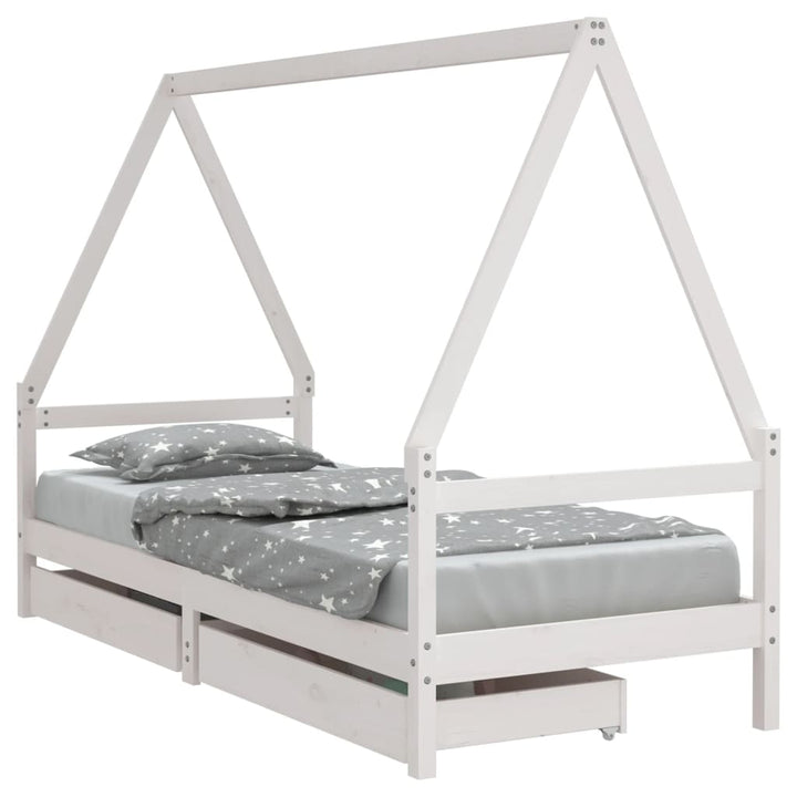 Kids Solid Wood Pine Bed Frame with Drawers