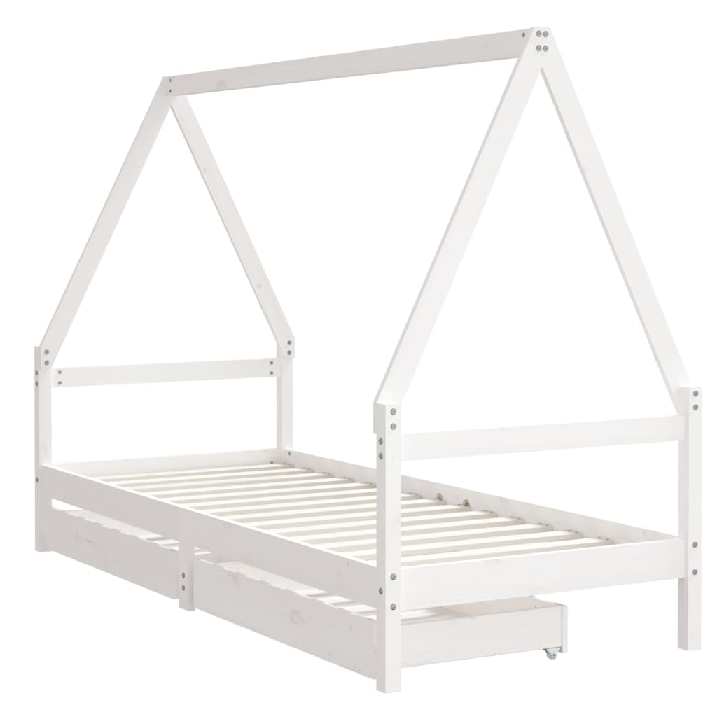 Kids Solid Wood Pine Bed Frame with Drawers