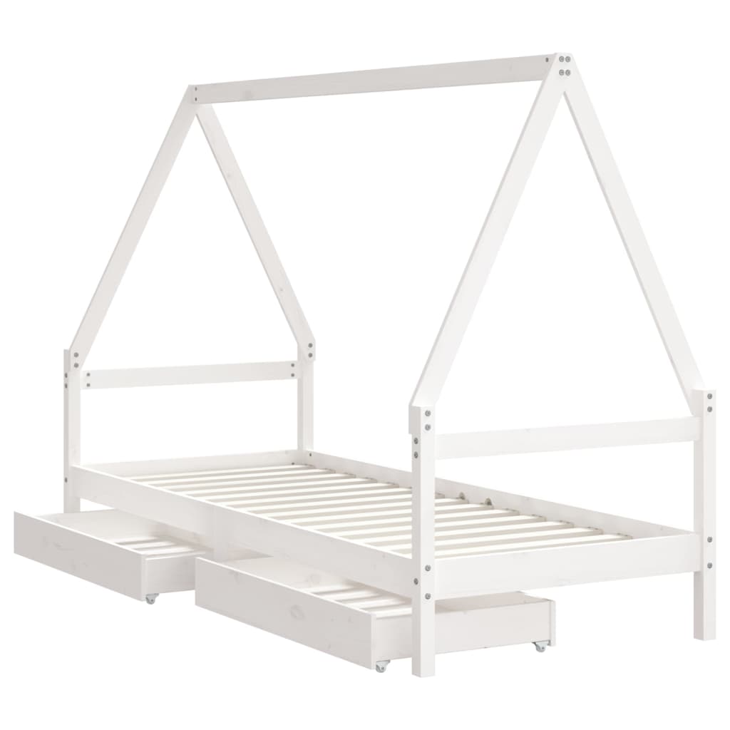 Kids Solid Wood Pine Bed Frame with Drawers