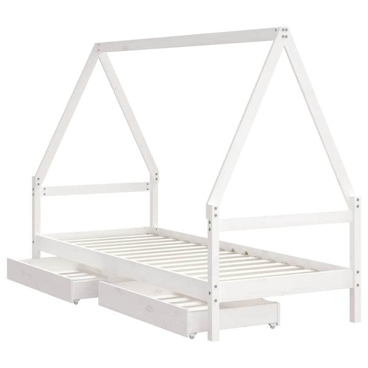 Kids Solid Wood Pine Bed Frame with Drawers