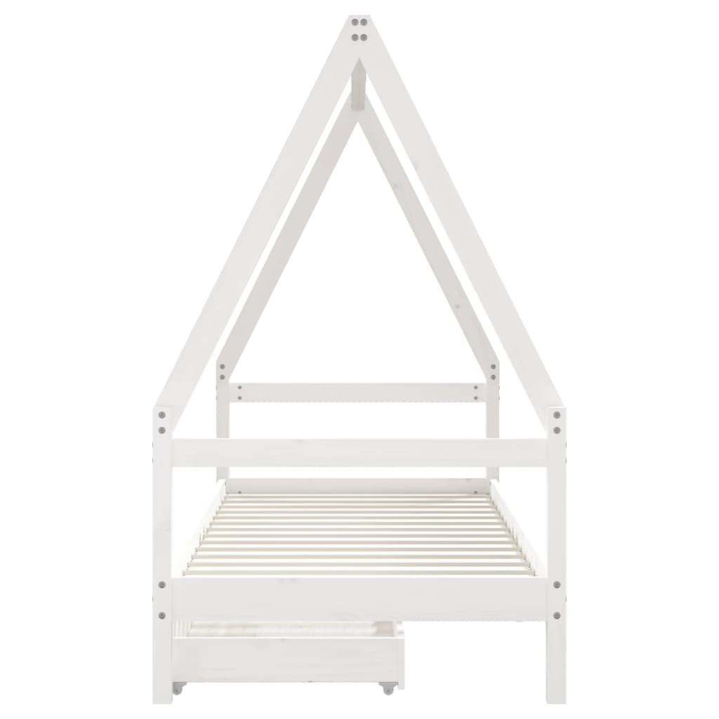 Kids Solid Wood Pine Bed Frame with Drawers