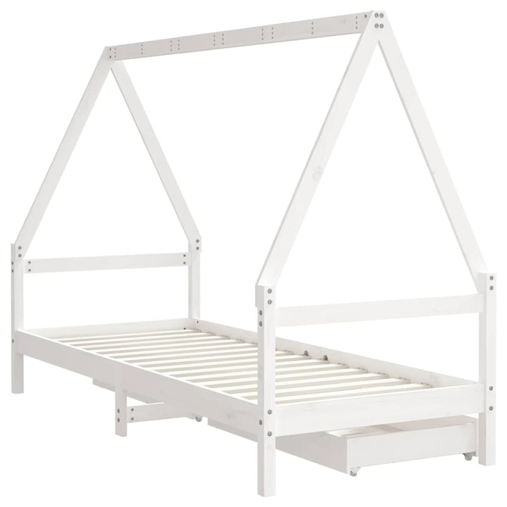 Kids Solid Wood Pine Bed Frame with Drawers