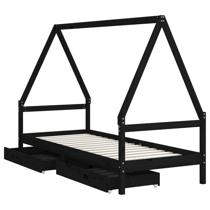 Kids Solid Wood Pine Bed Frame with Drawers