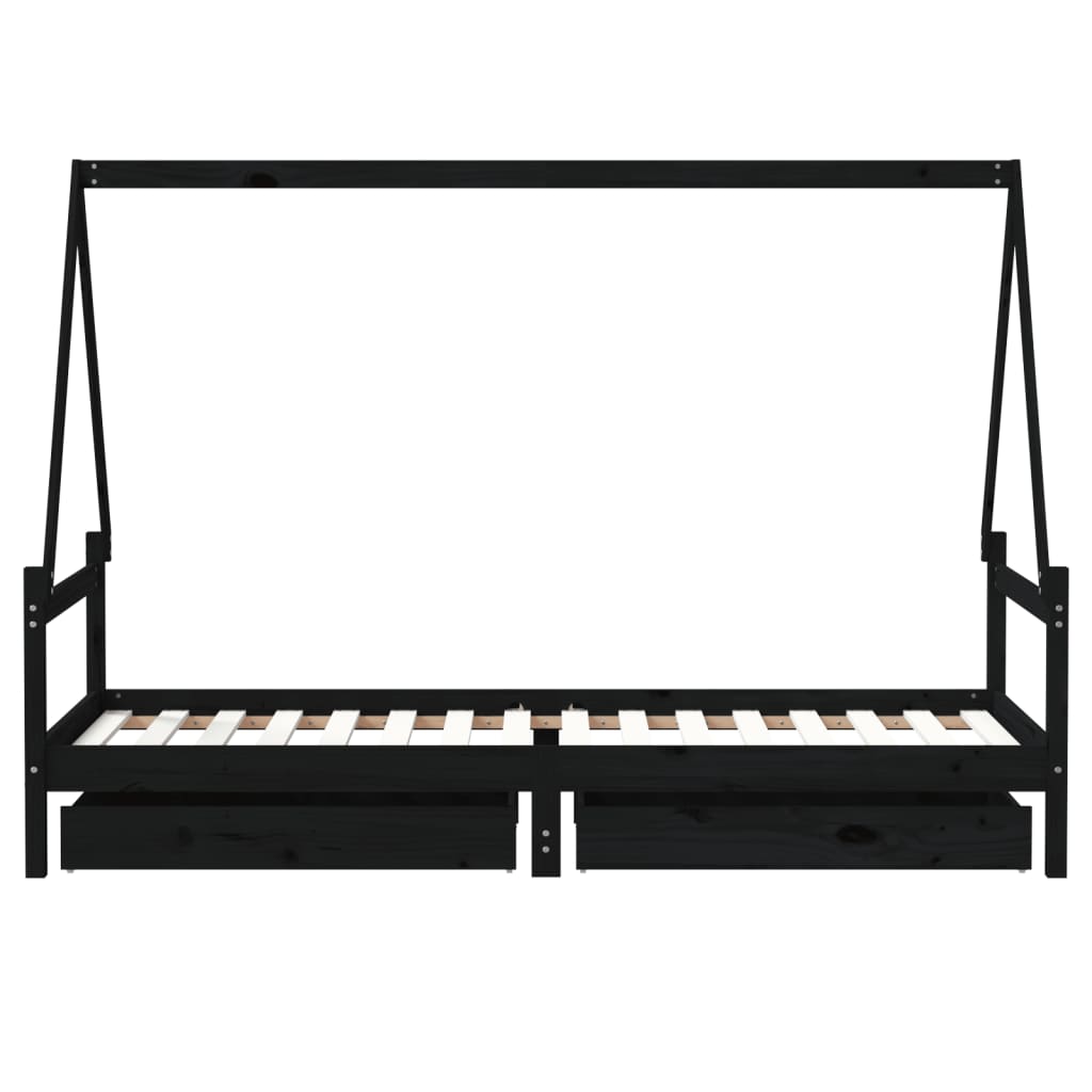 Kids Solid Wood Pine Bed Frame with Drawers