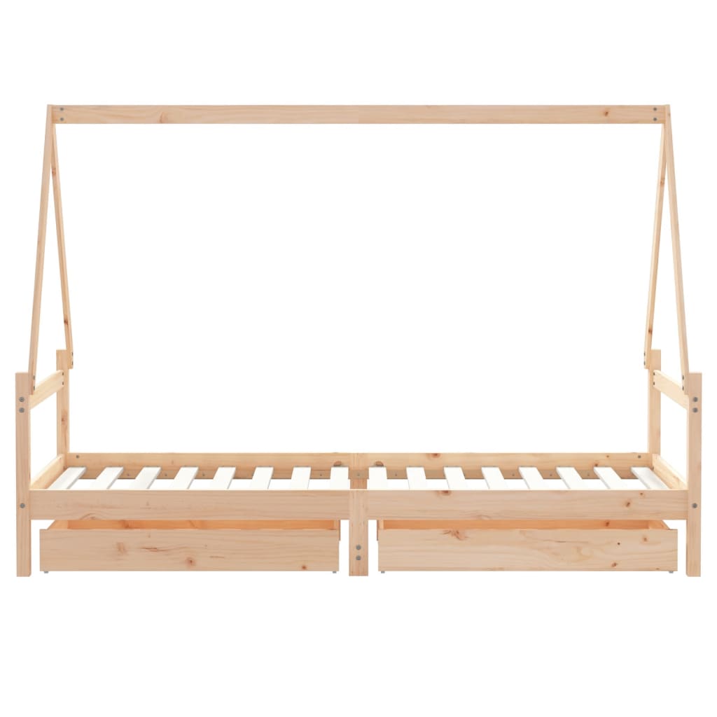 Kids Solid Wood Pine Bed Frame with Drawers
