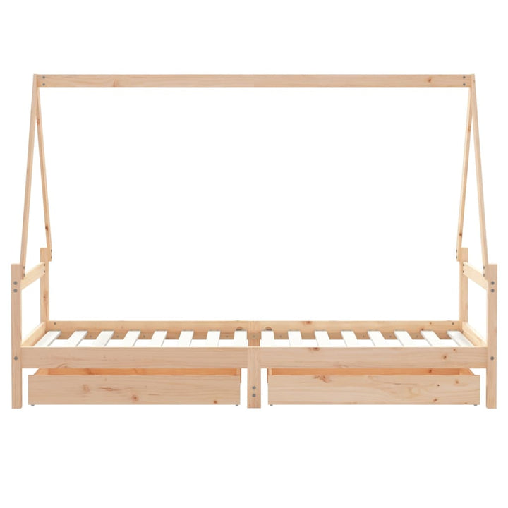 Kids Solid Wood Pine Bed Frame with Drawers