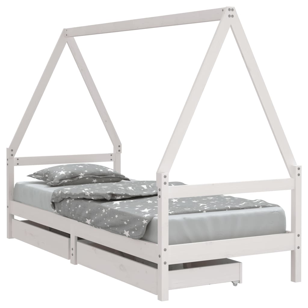 Kids Solid Wood Pine Bed Frame with Drawers