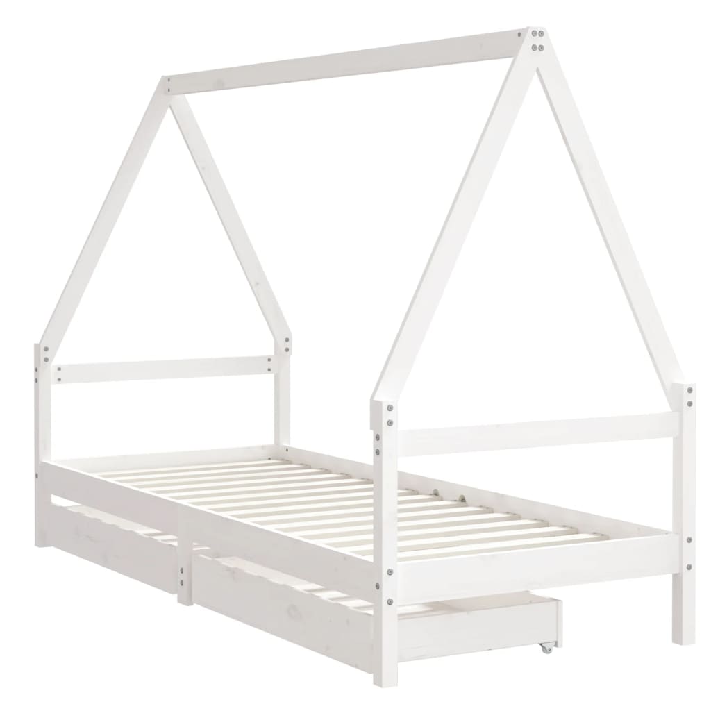 Kids Solid Wood Pine Bed Frame with Drawers