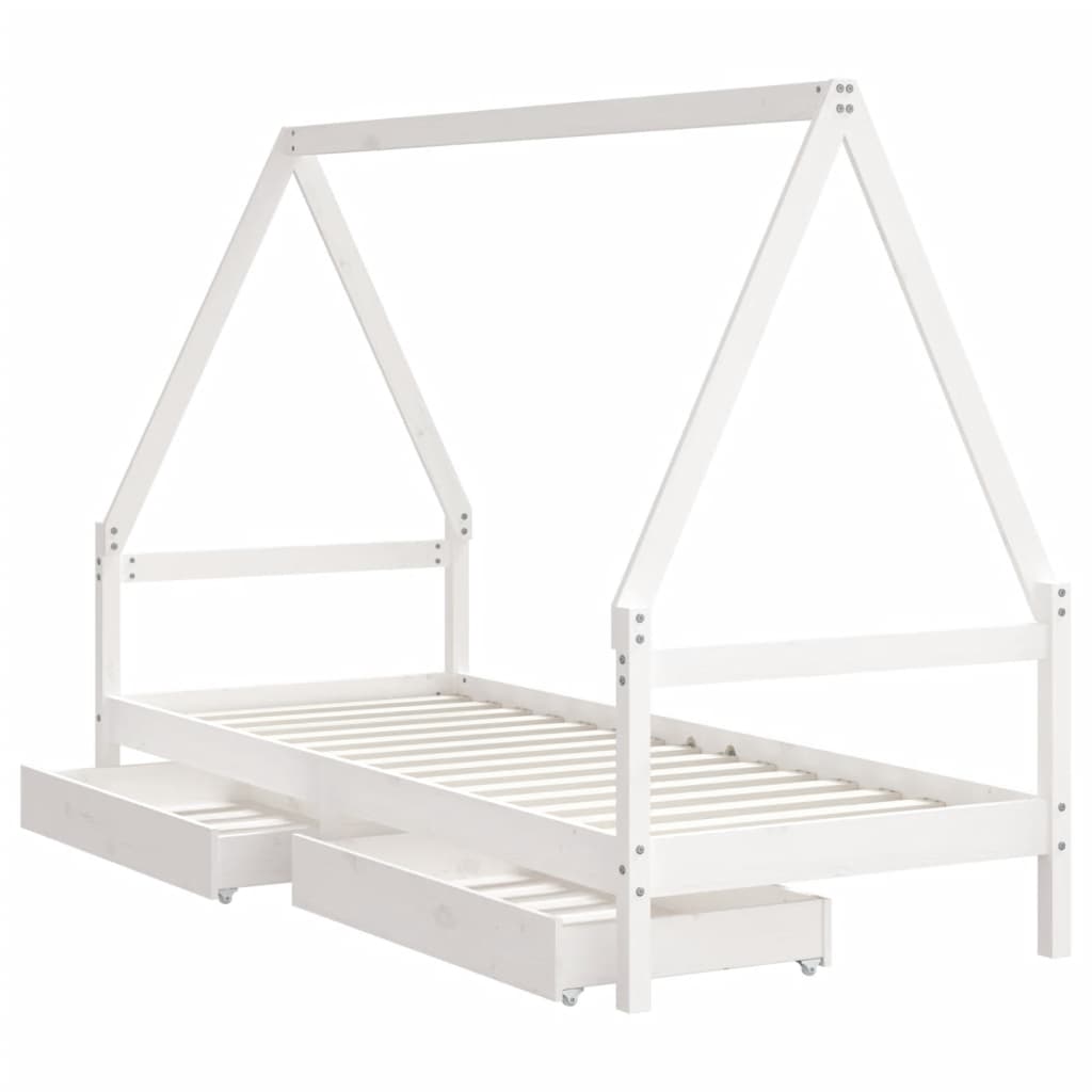 Kids Solid Wood Pine Bed Frame with Drawers