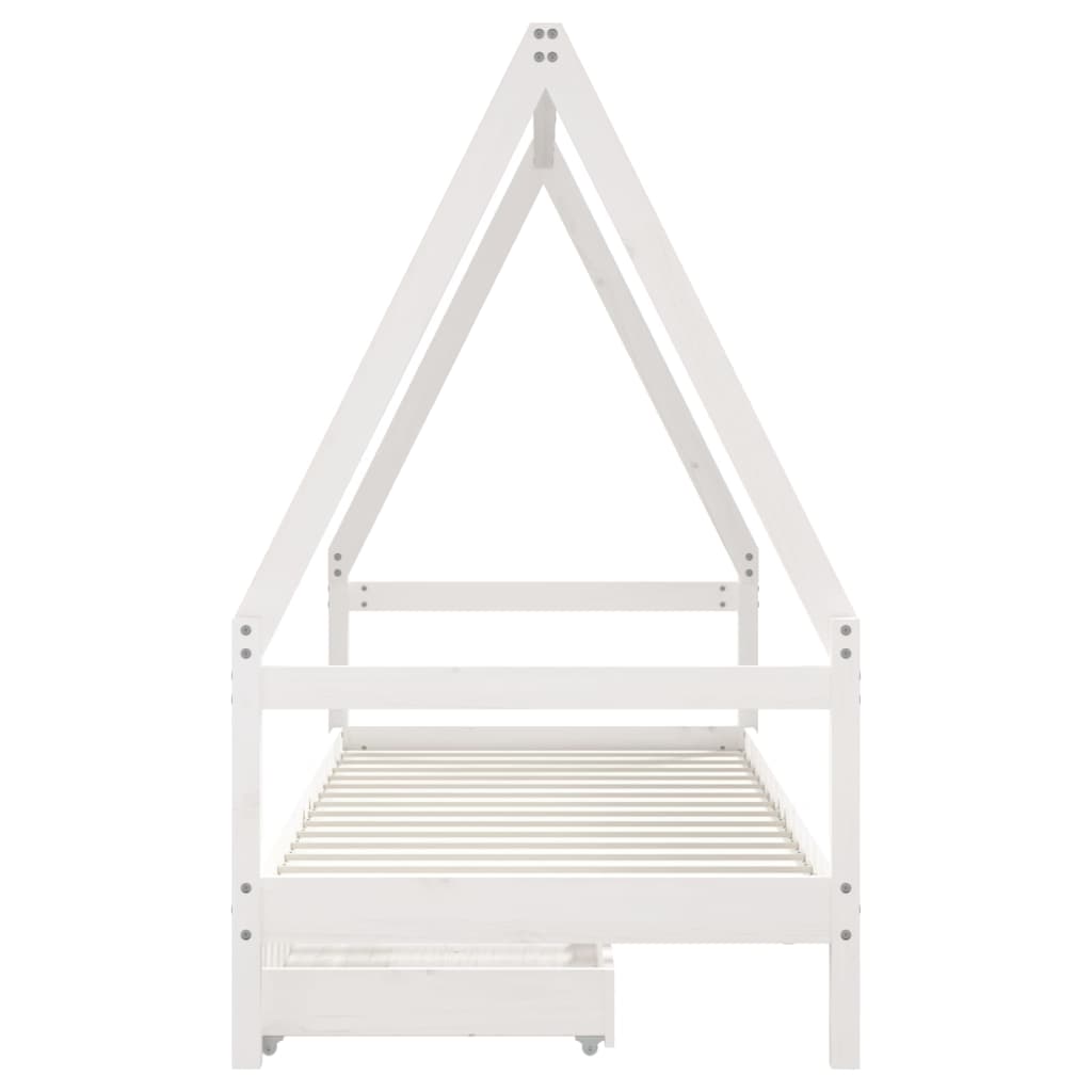 Kids Solid Wood Pine Bed Frame with Drawers